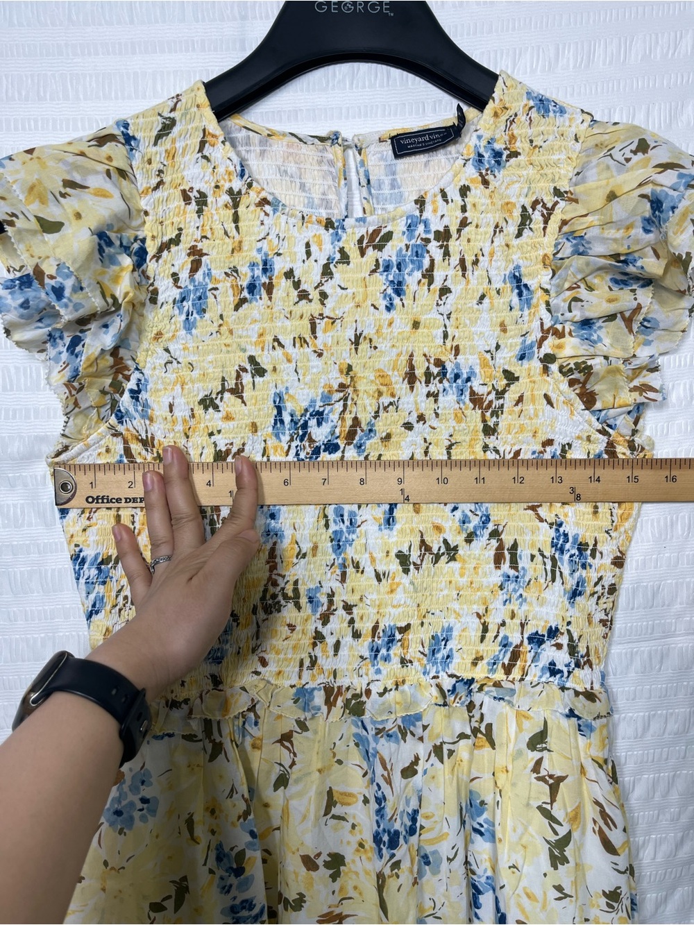 VINEYARD VINES Yellow and Blue Floral Smocked Maxi Dress Size Small - Picture 4 of 7
